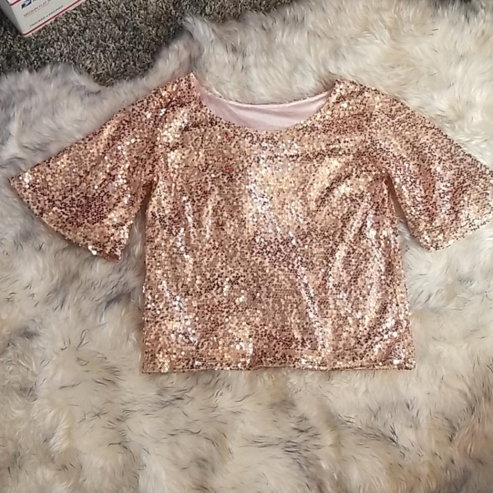 "Sparkle in Style: Custom Pink Sequined Short-Sleeved Top"